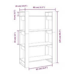 Bokhylle/romdeler hvit 80x35x125 cm heltre furu