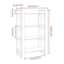 Bokhylle/romdeler grå 80x35x125 cm heltre furu