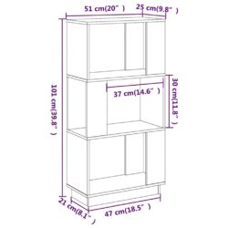 Bokhylle/romdeler 51x25x101 cm heltre furu