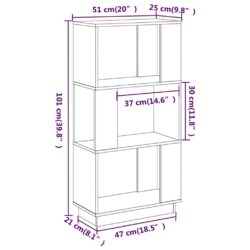 Bokhylle/romdeler honningbrun 51x25x101 cm heltre furu