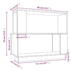 Bokhylle/romdeler grå 80x25x70 cm heltre furu