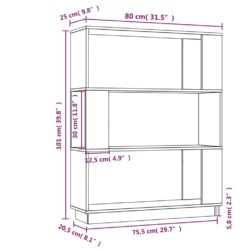 Bokhylle/romdeler grå 80x25x101 cm heltre furu