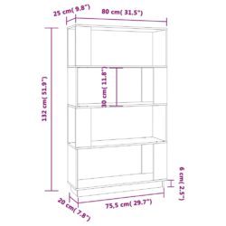 Bokhylle/romdeler honningbrun 80x25x132 cm heltre