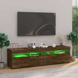 TV-benk med LED-lys 2 stk røkt eik 75x35x40 cm