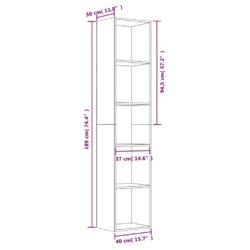 Bokhylle grå sonoma 40x30x189 cm konstruert tre