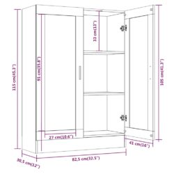 Vitrineskap røkt eik 82,5×30,5×115 cm konstruert tre