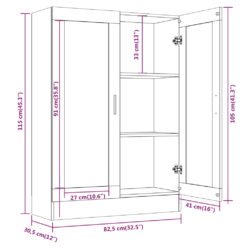 Vitrineskap brun eik 82,5×30,5×115 cm konstruert tre