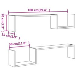 Vegghyller 2 stk røkt eik 100x15x20 cm konstruert tre