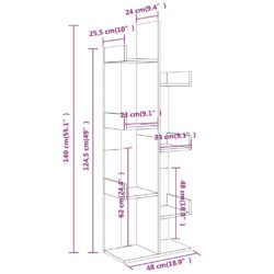 Bokhylle 48×25,5×140 cm røkt eik konstruert tre