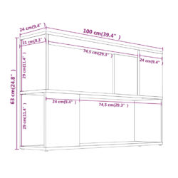 Bokhylle røkt eik 100x24x63 cm konstruert tre