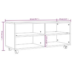 TV-benk med hjul brun eik 90x35x35 cm konstruert tre