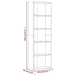 Bokhylle 5 etasjer brun eik 60x30x189 cm konstruert tre