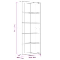 Bokhylle 5 etasjer brun eik 80x30x189 cm konstruert tre