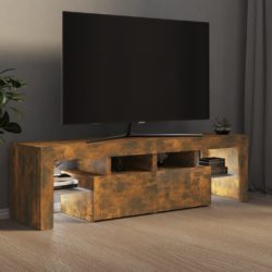 TV-benk med LED-lys røkt eik 140×36,5×40 cm