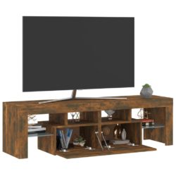 TV-benk med LED-lys røkt eik 140×36,5×40 cm