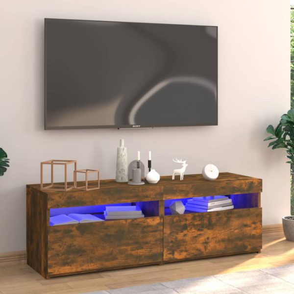 TV-benk med LED-lys røkt eik 120x35x40 cm