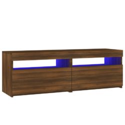 TV-benk med LED-lys brun eik 120x35x40 cm