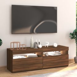 TV-benk med LED-lys brun eik 120x35x40 cm