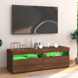 TV-benk med LED-lys brun eik 120x35x40 cm