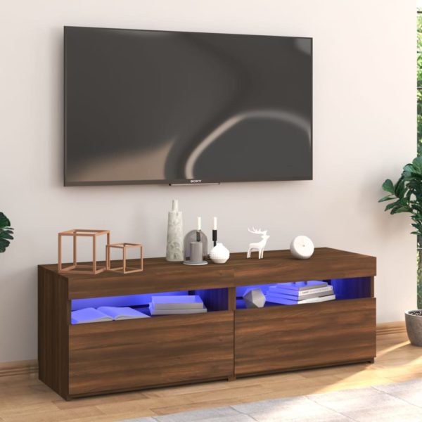 TV-benk med LED-lys brun eik 120x35x40 cm