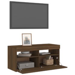 TV-benk med LED-lys brun eik 90x35x40 cm