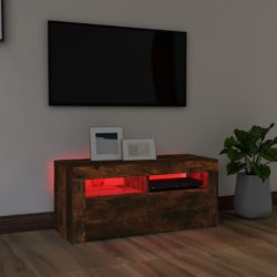 TV-benk med LED-lys røkt eik 90x35x40 cm