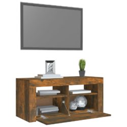 TV-benk med LED-lys røkt eik 90x35x40 cm