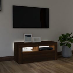 TV-benk med LED-lys brun eik 90x35x40 cm