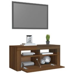 TV-benk med LED-lys brun eik 90x35x40 cm