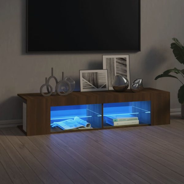 TV-benk med LED-lys brun eik 135x39x30 cm