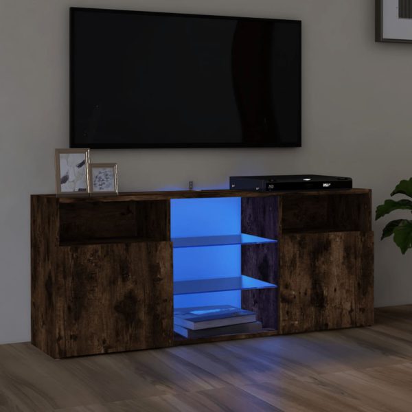 TV-benk med LED-lys røkt eik 120x30x50 cm