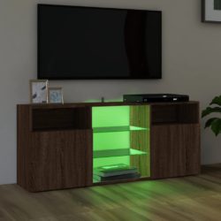 TV-benk med LED-lys brun eik 120x30x50 cm