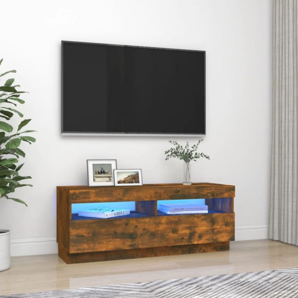 TV-benk med LED-lys røkt eik 100x35x40 cm