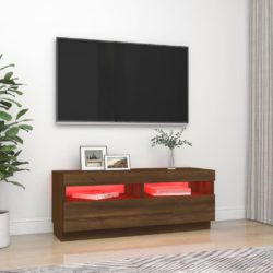 TV-benk med LED-lys brun eik 100x35x40 cm