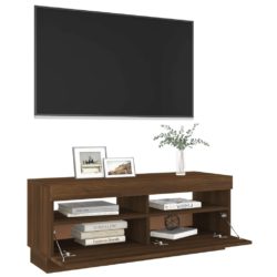 TV-benk med LED-lys brun eik 100x35x40 cm