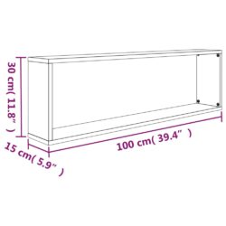 Vegghyller kube 2 stk røkt eik 100x15x30 cm konstruert tre