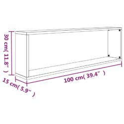 Vegghyller kube 2 stk brun eik 100x15x30 cm konstruert tre