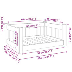 Hundeseng hvit 65,5×50,5×28 cm heltre furu