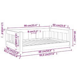 Hundeseng hvit 95,5 x 65,5 x 28 cm heltre furu