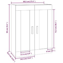 Veggskap høyglans hvit 69,5×32,5×90 cm konstruert tre