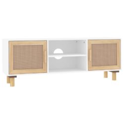 TV-benk hvit 105x30x40 cm heltre furu og naturrotting