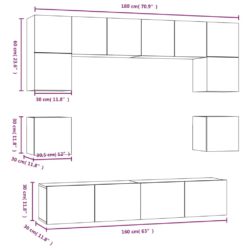 TV-skapsett 8 deler hvit konstruert tre