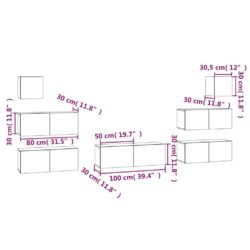 TV-skapsett 7 deler hvit konstruert tre