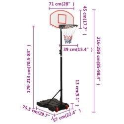 Basketballstativ hvit 216-250 cm polyeten