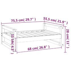 Hundeseng hvit 75,5×55,5×28 cm heltre furu