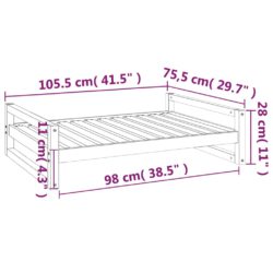 Hundeseng hvit 105,5×75,5×28 cm heltre furu