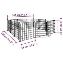 Dyrebur 12 paneler med dør svart 35×35 cm stål