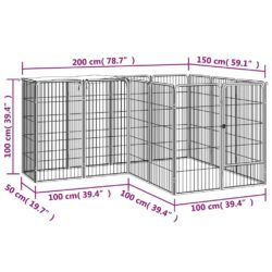 Hundegrind med 14 paneler svart 50×100 cm pulverlakkert stål