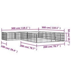 Hundegrind med 12 paneler svart 100×50 cm pulverlakkert stål