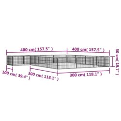 Hundegrind med 16 paneler svart 100×50 cm pulverlakkert stål